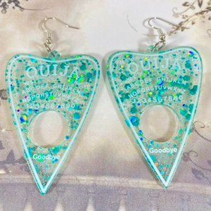 Multi Aqua glitter acrylic large Planchet earrings Goth Witchy Spooky